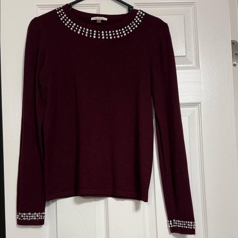 Chic Burgundy Embellished Women's Blouse